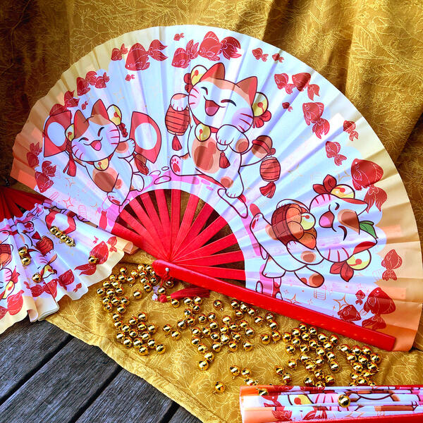 12" Tall Lucky Cat Fan