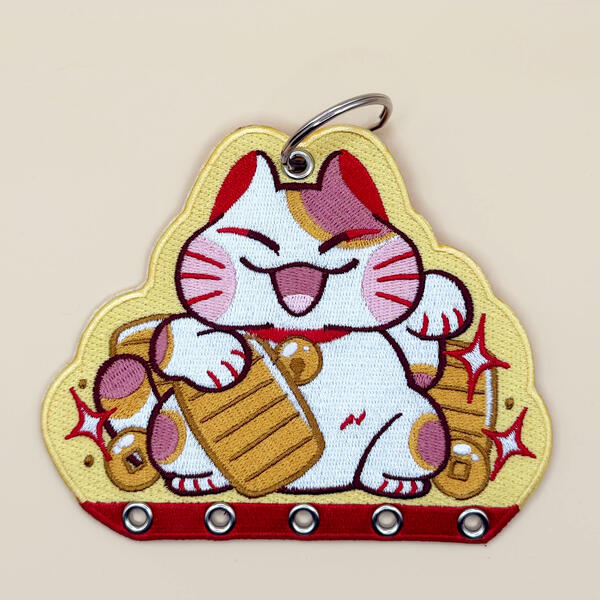 Lucky Cat Embroidered Charm
